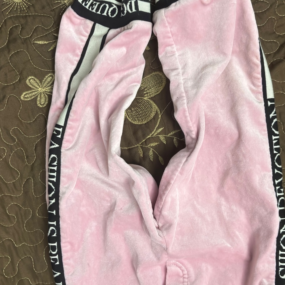 Pink Velour Pants with Black and White Trim